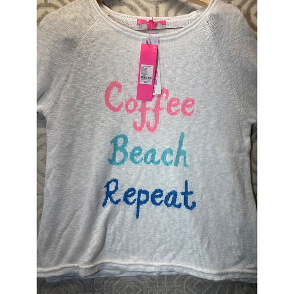 Lilly Pulitzer Coffee Sweater Size L  Resort White Intarsia Knit Pullover NWT - Picture 3 of 5